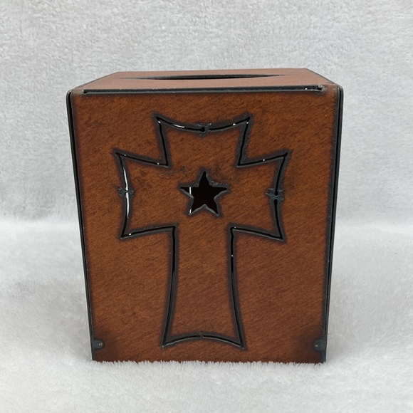 Rustic Cross Tissue Box Cover Heavy Metal 5.5” - Picture 4 of 11